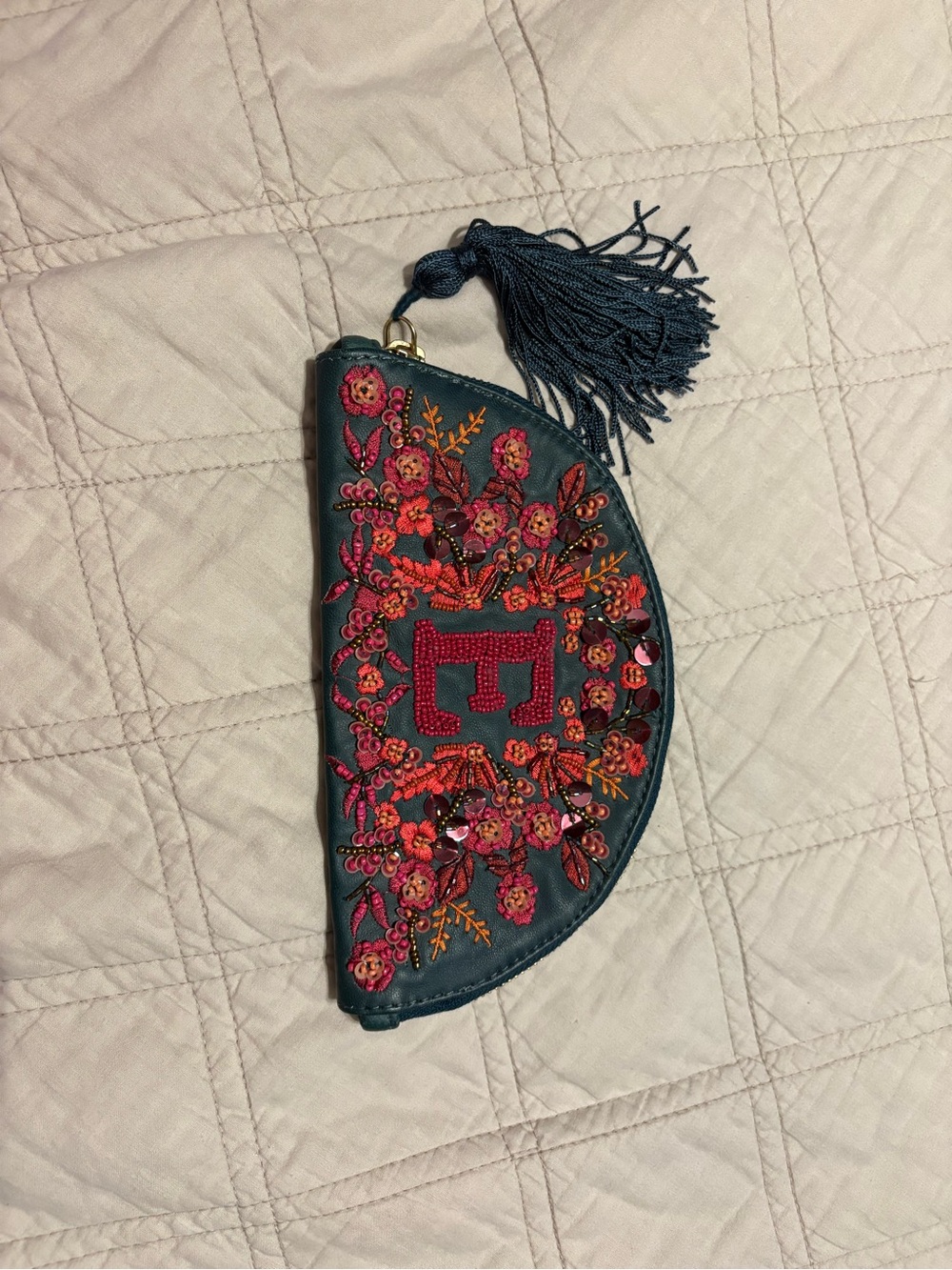 Anthropology Embroidered Beaded Wristlet